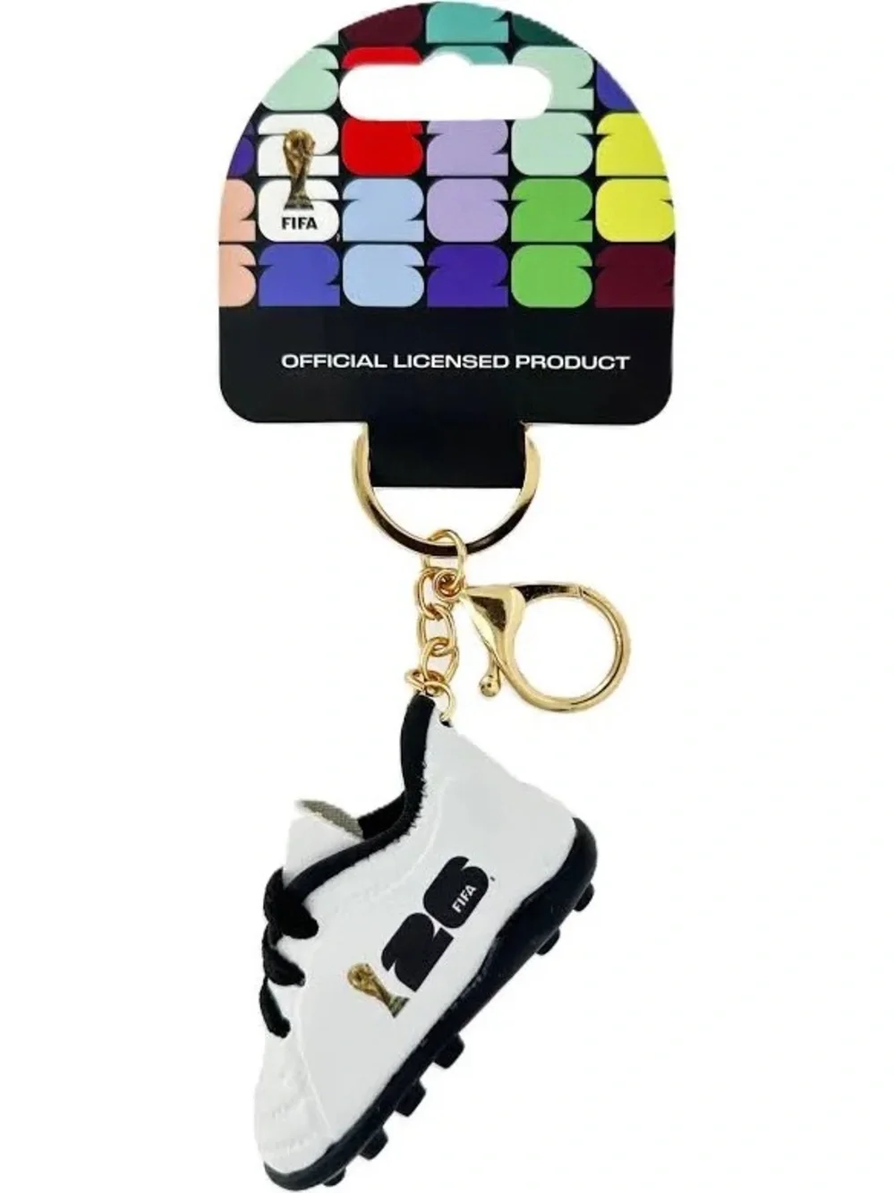 FIFA White Soccer Cleat Keychain with Gold Hardware